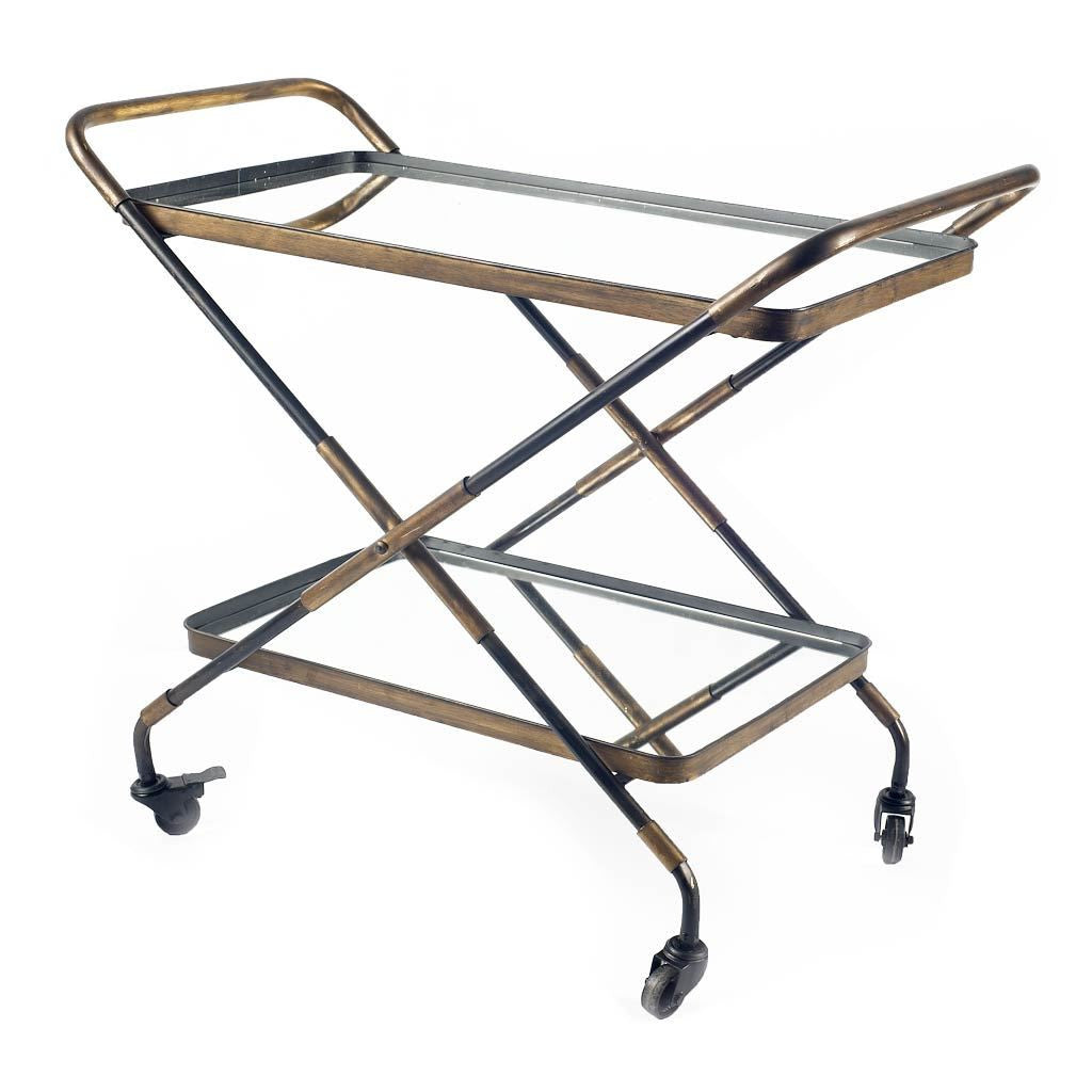 Rectangular Black And Gold Metal With Mirror Glass Shelves Bar Cart