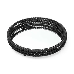 21" Matte Black Wood With Bead Mirrored Glass Bottom Round Tray
