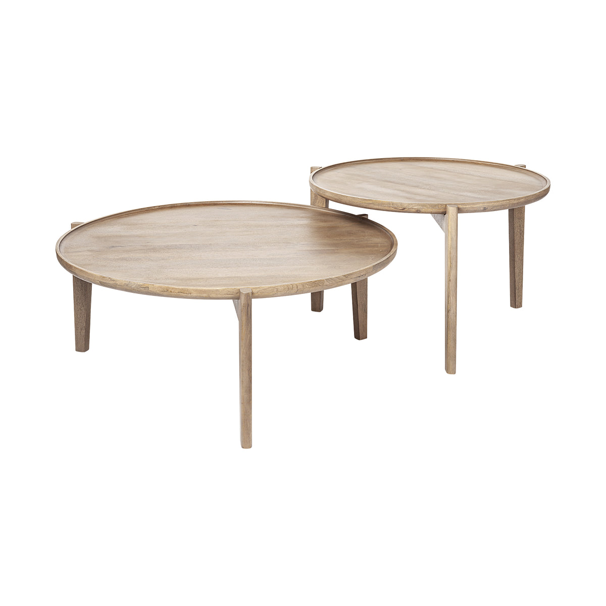 S 2 39.5" &amp; 31.25" Round Solid Wood Nesting Coffee Tables