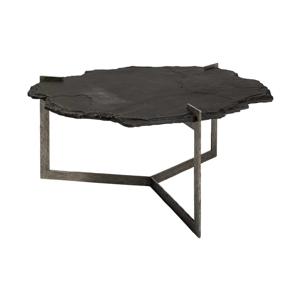 40" Black And Gold Stone Free Form Coffee Table