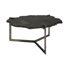 40" Black And Gold Stone Free Form Coffee Table