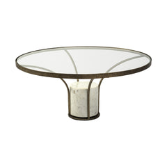 36" Round Glass Top Metal And Marble Pedestal Coffee Table