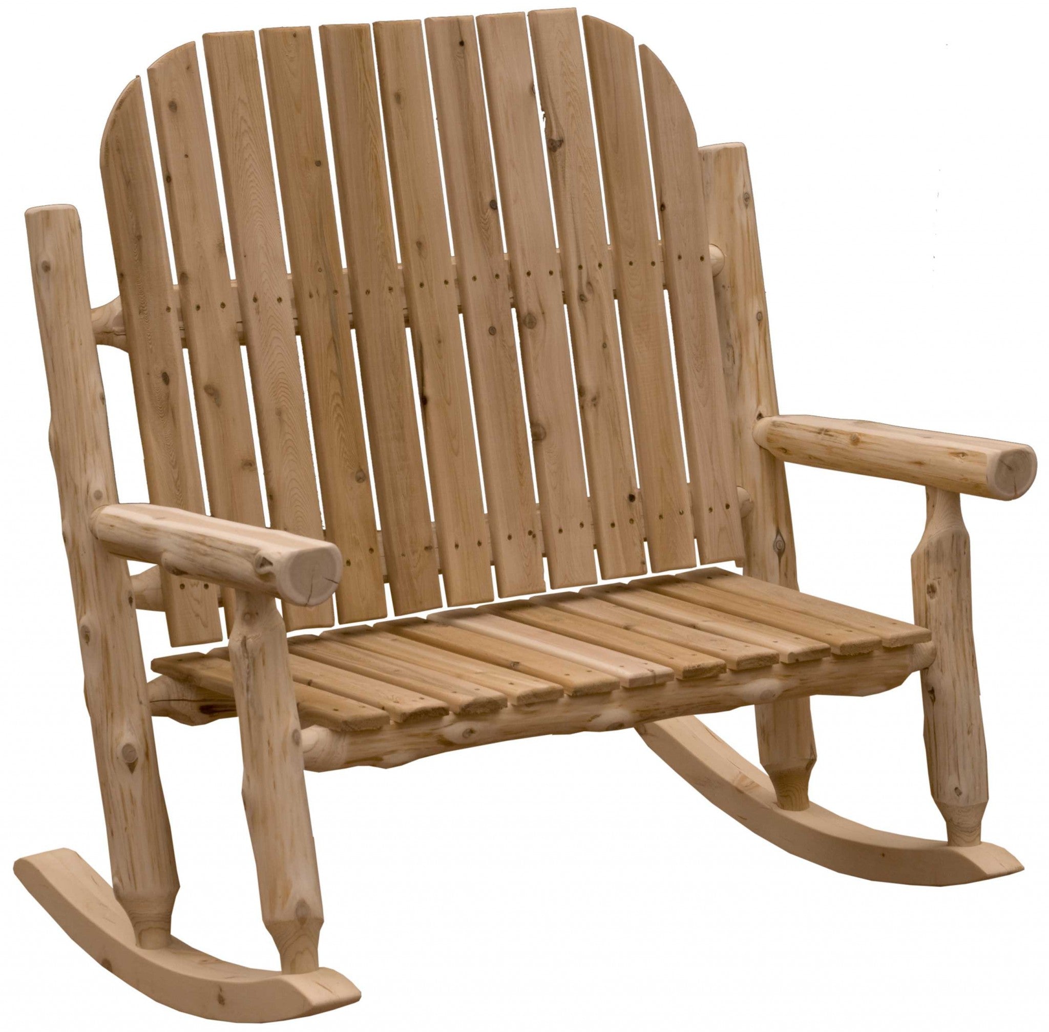 Rustic And Natural Cedar Two-Person Adirondack Rocking Chair