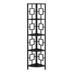 62" Metal Corner Black Bookcase With 4 Shelves