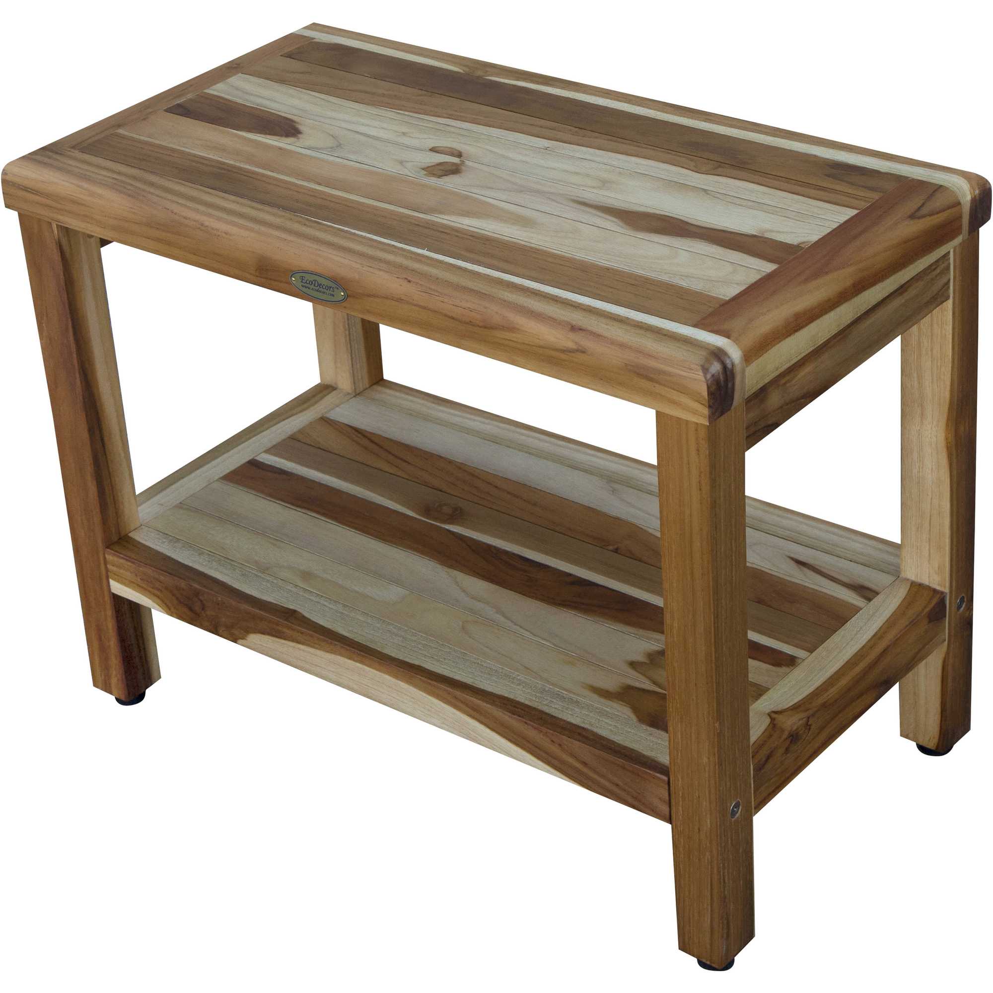 24" Teak Rectangular Shower Outdoor Bench With Shelf In Natural Finish