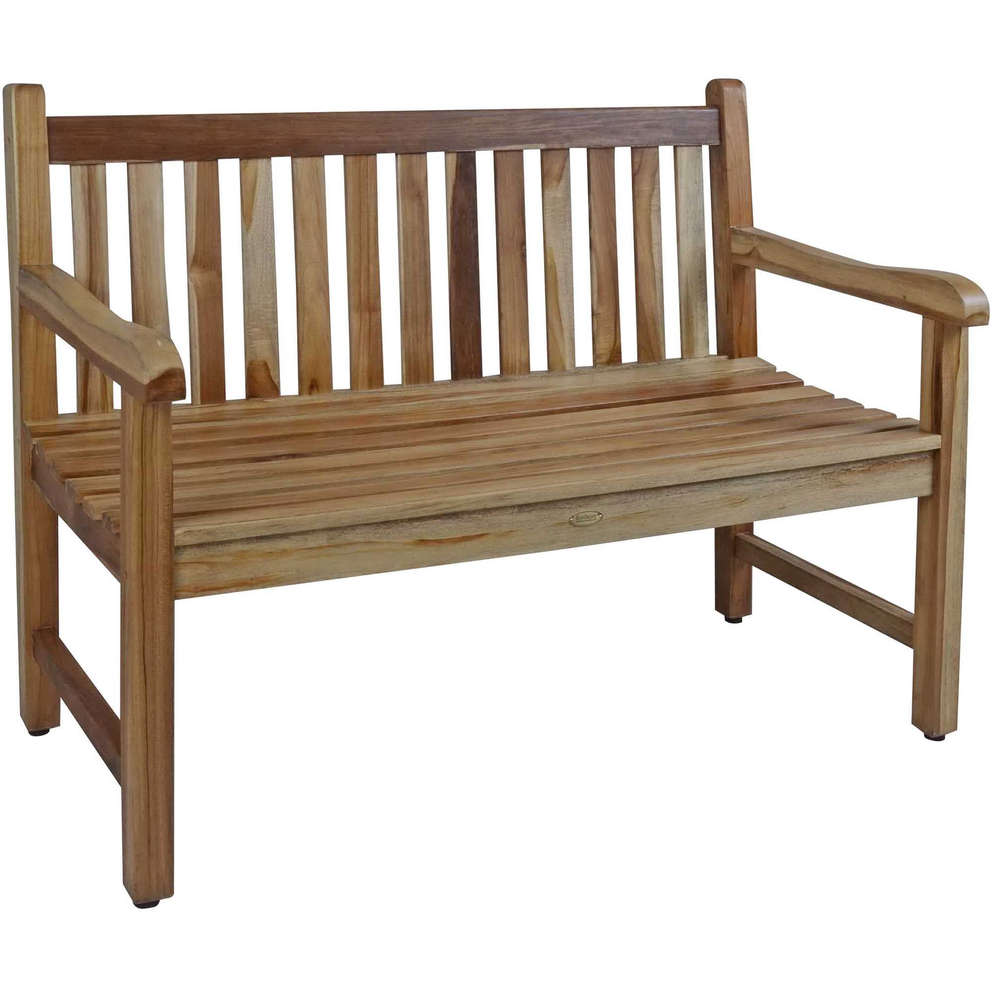 Compact Teak Outdoor Bench With Straight Design In Natural Finish