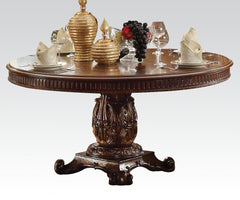 Round Wooden Top Dining Table With Single Carved Pedestal