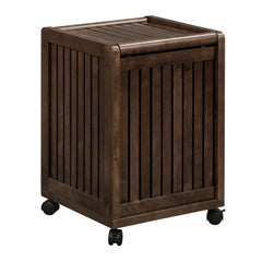 Espresso Solid Wood Rolling Laundry Hamper With Lid