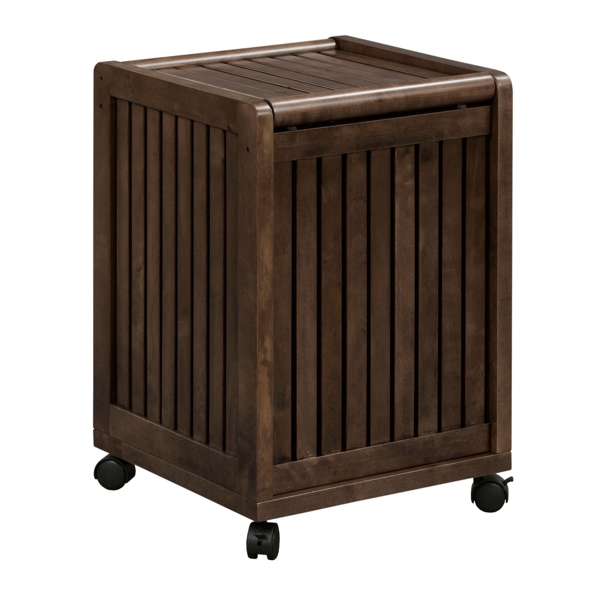 Espresso Solid Wood Rolling Laundry Hamper With Lid