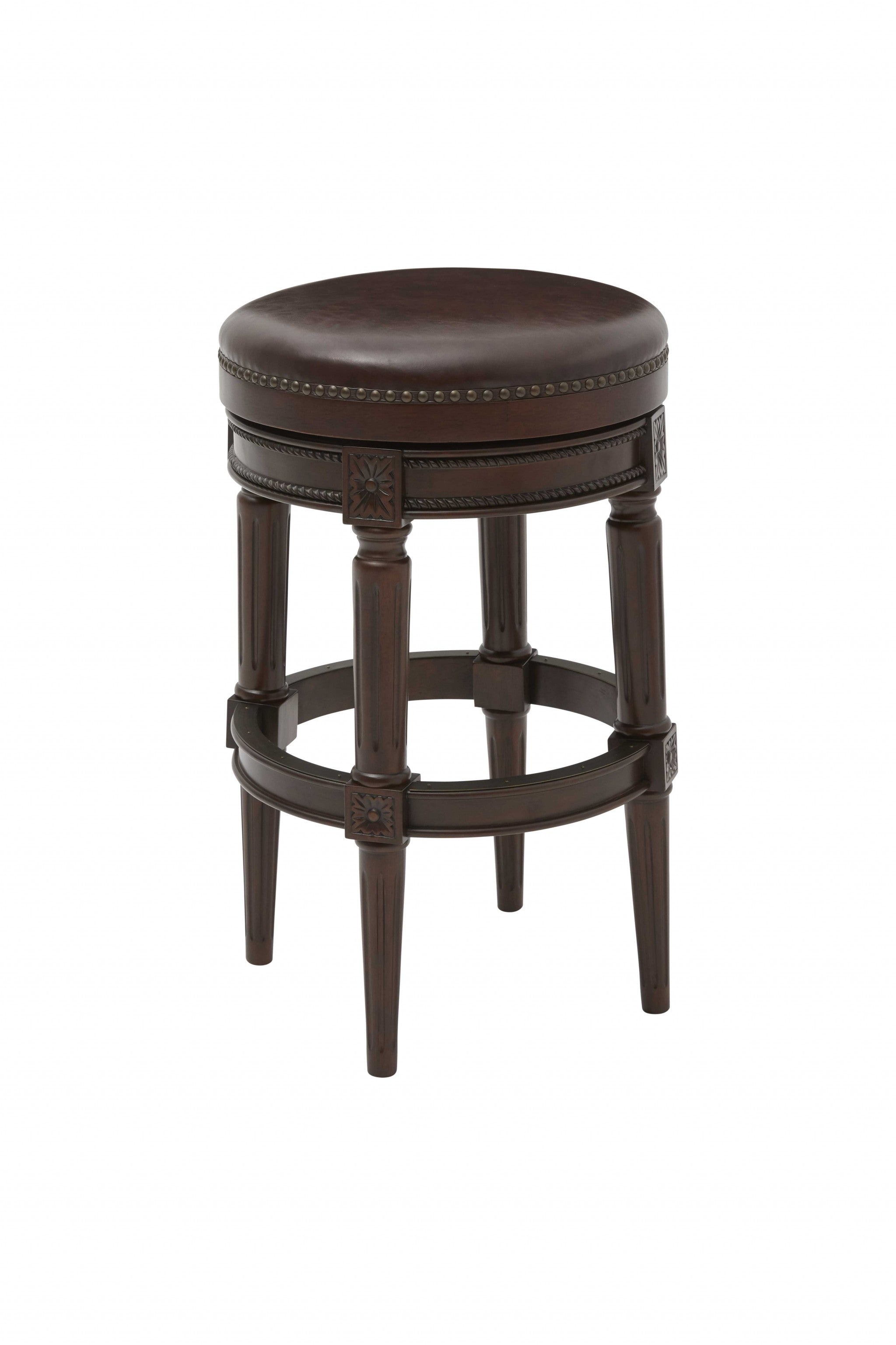 Distressed Walnut Finished Bar Height Round Stool