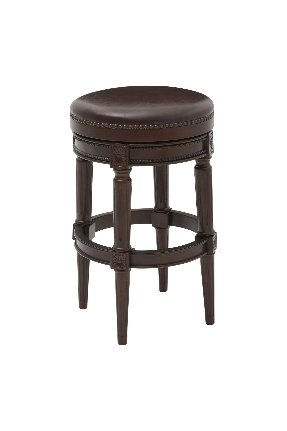 Distressed Walnut Finished Bar Height Round Stool