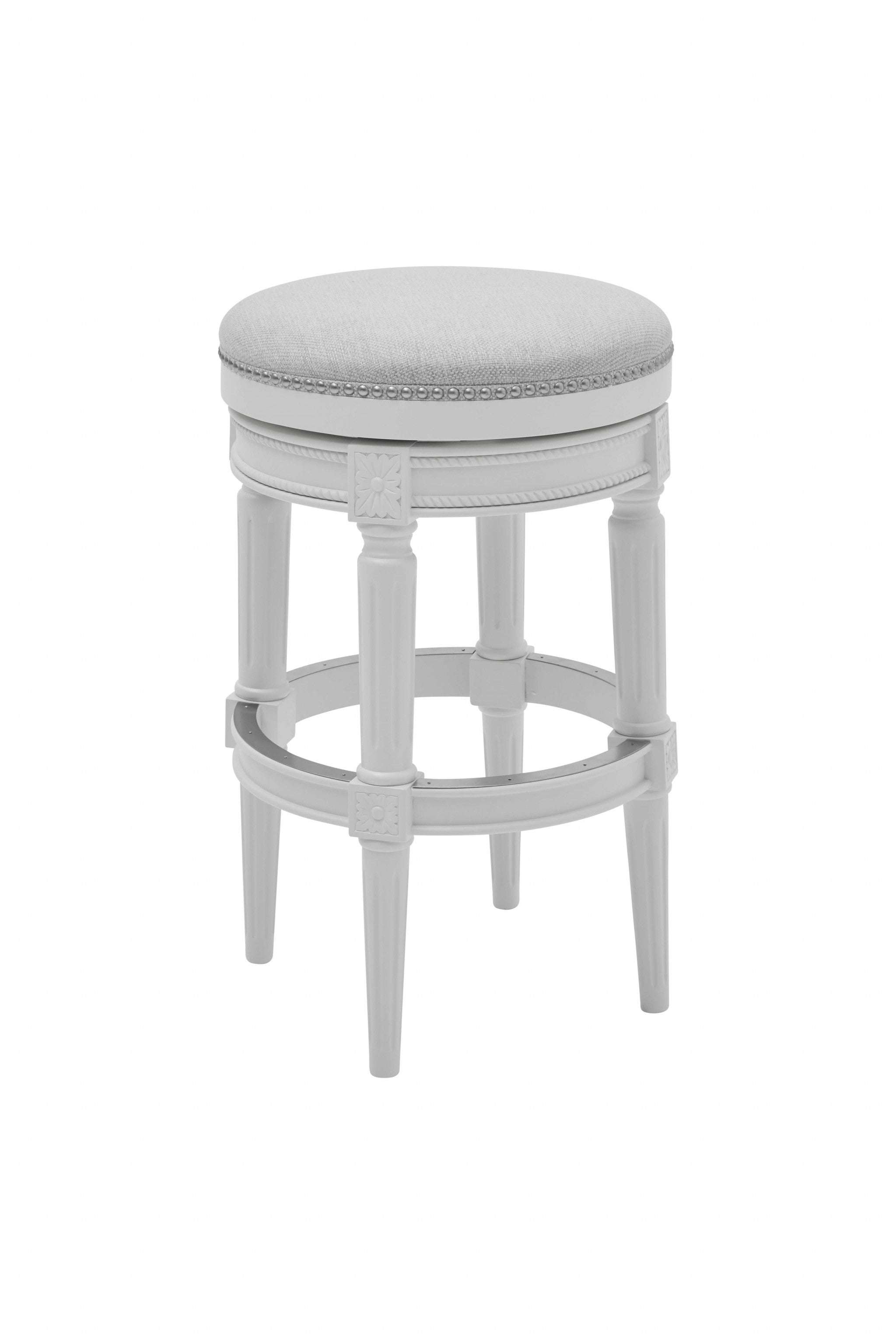 Bar Height Round Backless Stool In White Fabric