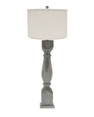 Brown Washed Wood Finish Table Lamp With Ivory Linen Shade
