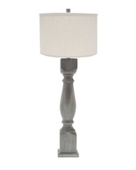 Brown Washed Wood Finish Table Lamp With Ivory Linen Shade