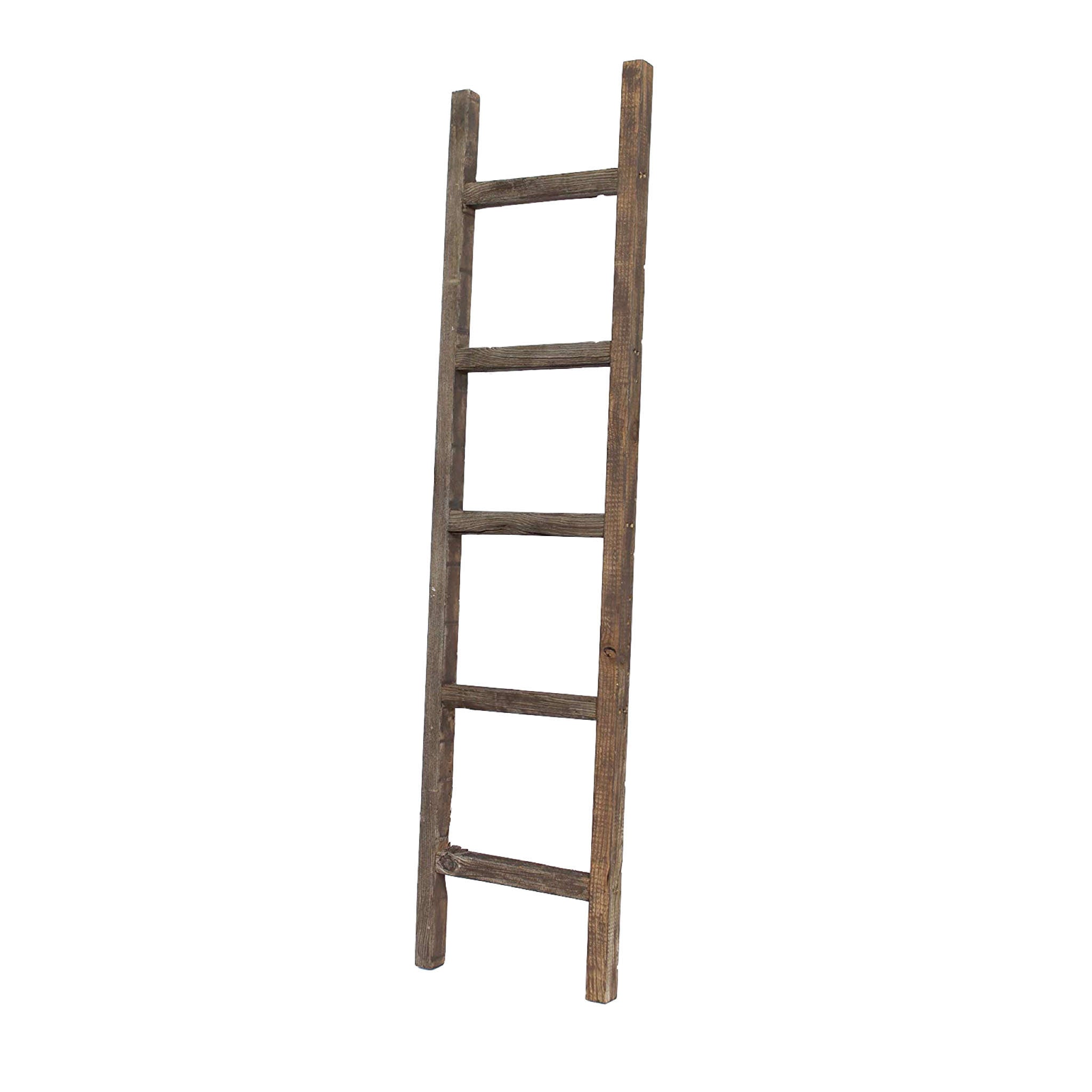 5 Step Rustic Espresso Gray Wood Ladder Shelf