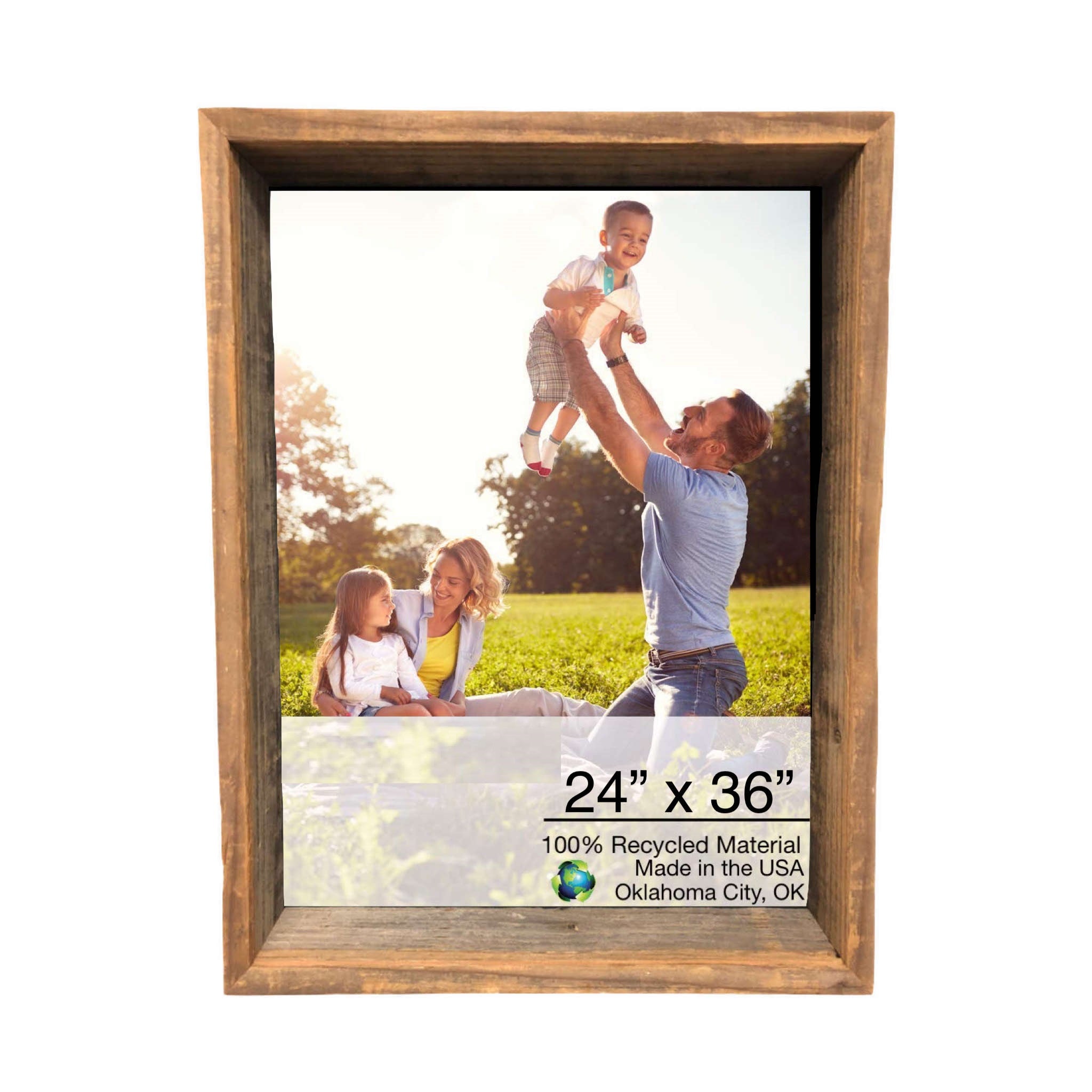 24X36 Rustic Weathered Grey Box Picture Frame With Hanger