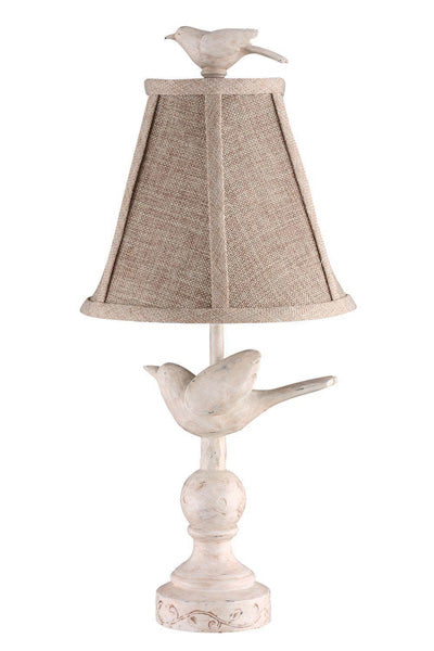 15" Neutral And Blue-Green Standard Table Lamp With Tan Shade