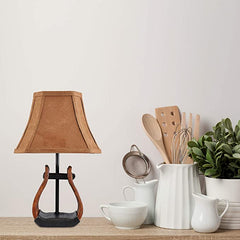 Horse Stirrup Accent Lamp With Faux Suede Brown Shade