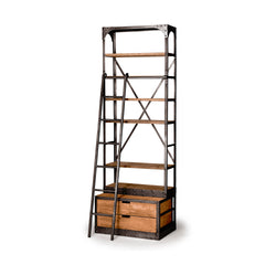 Medium Brown Wood Copper Accent Shelving Unit With 4 Shelves