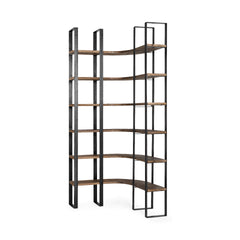 Curved Dark Brown Wood And Black Iron 6 Shelving Unit