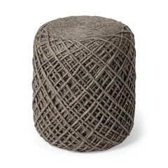 Brown Wool Cylindrical Pouf With Diamond Pattern