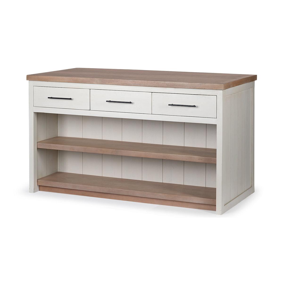 White And Brown Two Tone Wooden Kitchen Island With 3 Drawers