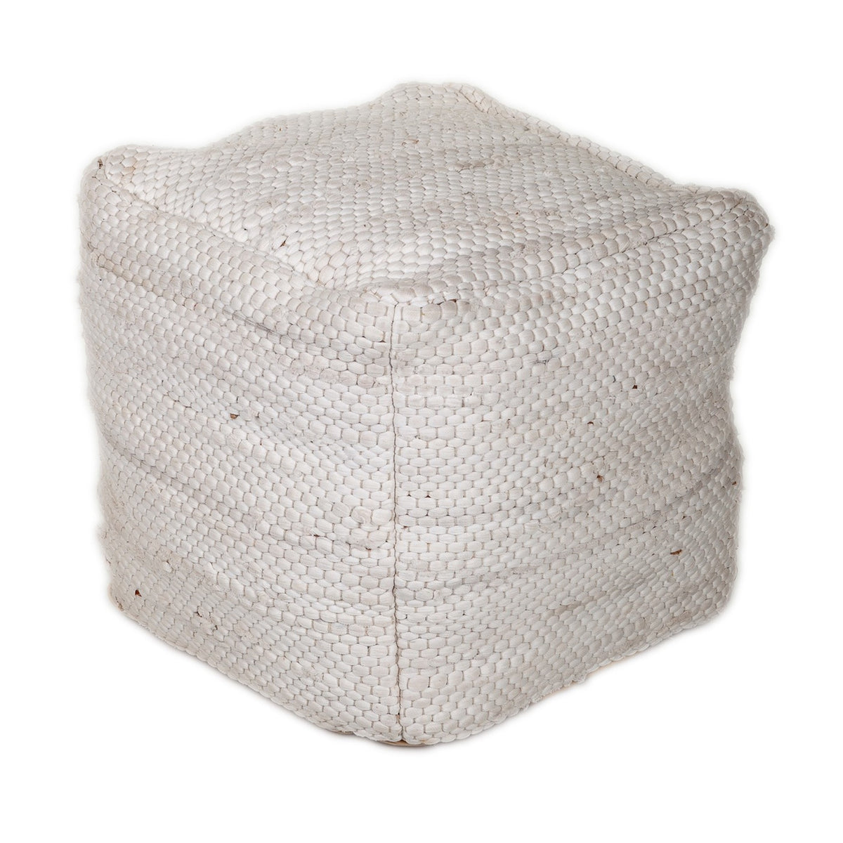 Chic Chunky White Textured Pouf