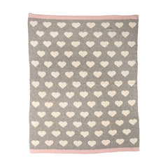 Grey And Ivory Hearts Knitted Baby Blanket