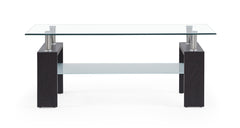 Dark Walnut Legs Coffee Table With Rectangular Clear Glass Top