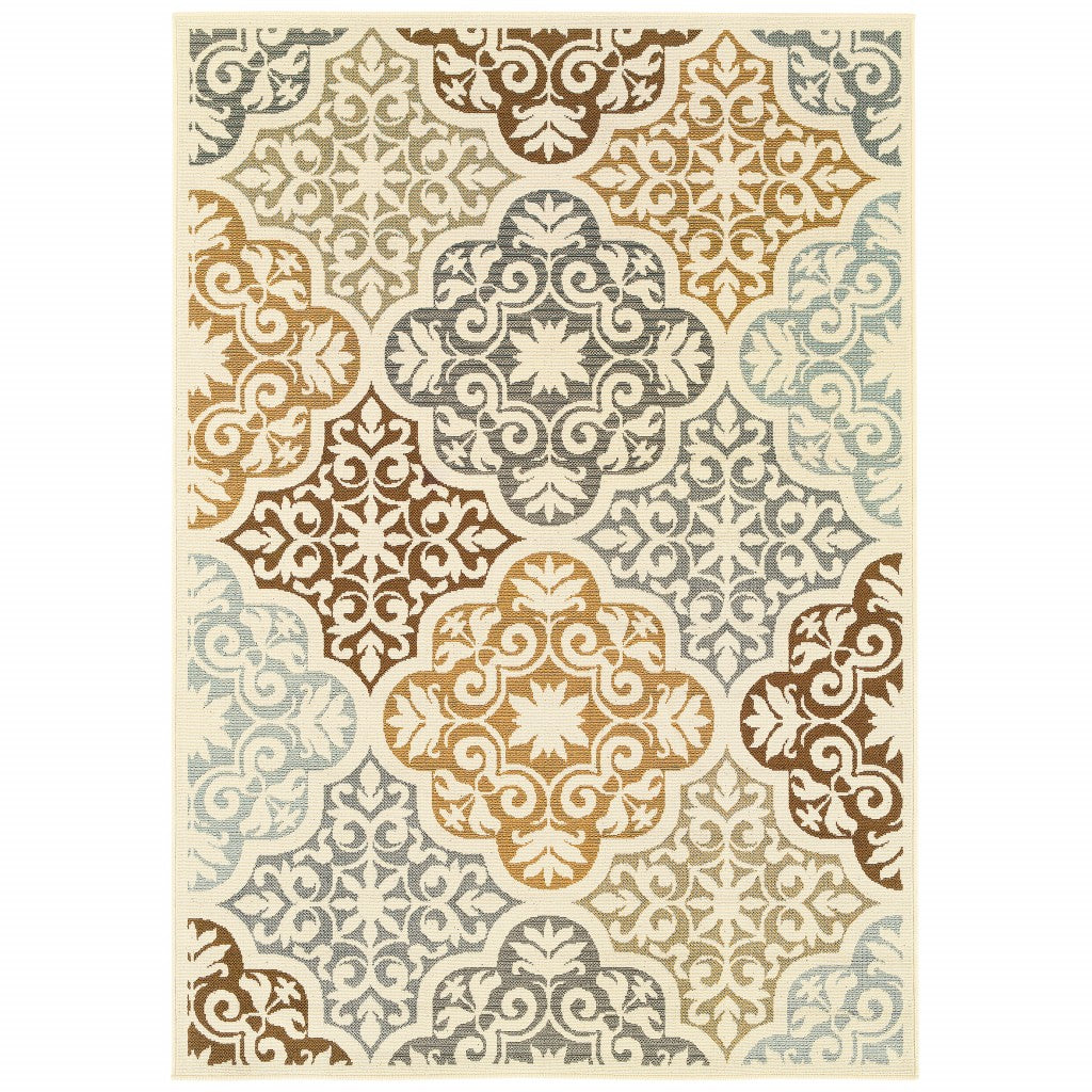 3' X 5' Ivory Grey Floral Medallion Indoor Outdoor Area Rug