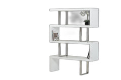 67" White Stainless Steel Four Tier Geometric Bookcase