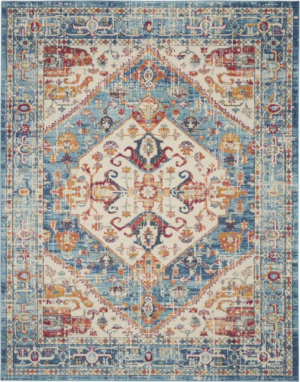 8' X 10' Blue And Ivory Power Loom Area Rug