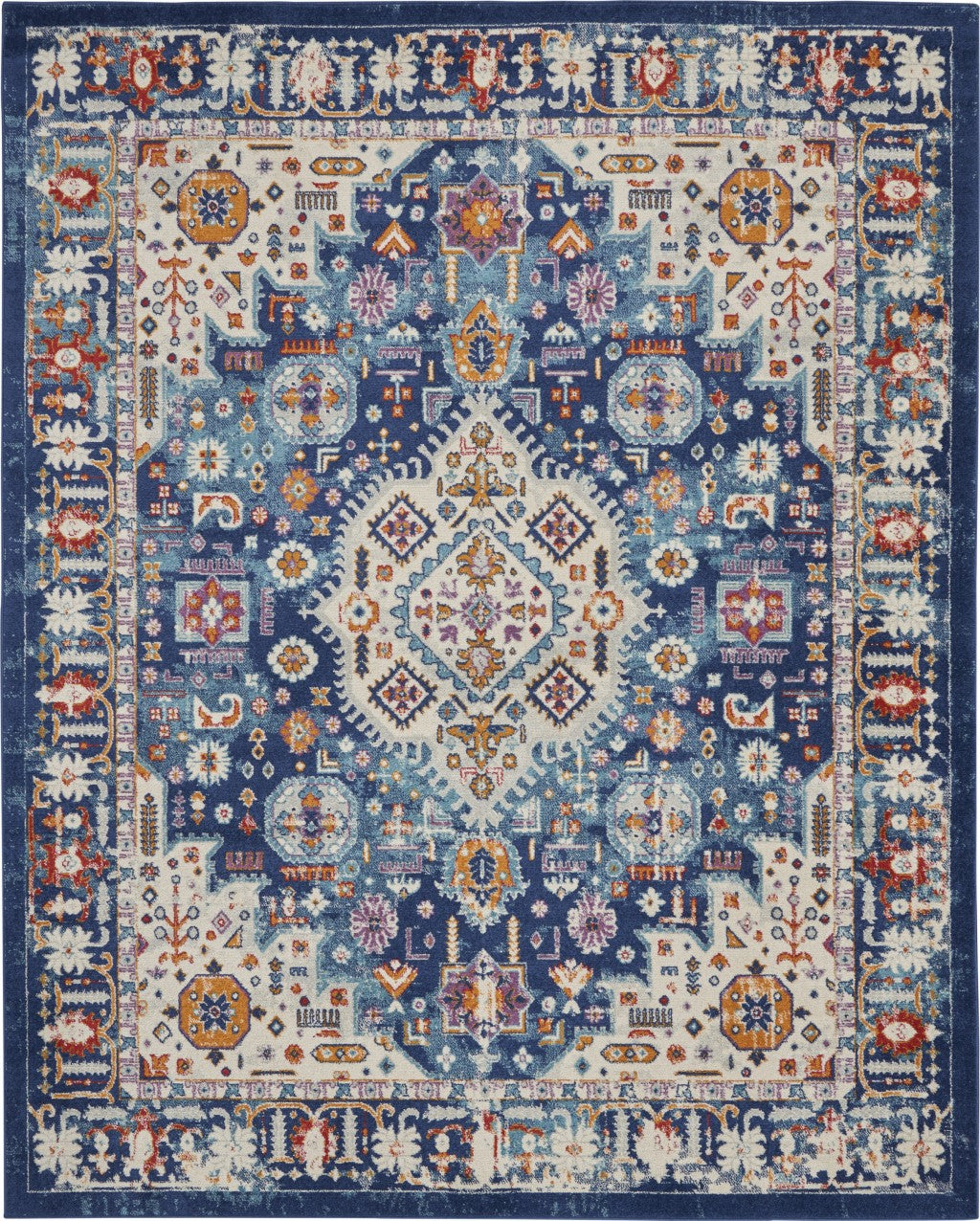 8' X 10' Blue And Ivory Power Loom Area Rug