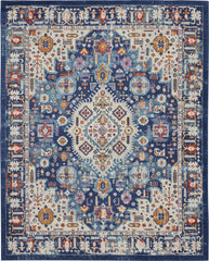 8' X 10' Blue And Ivory Power Loom Area Rug