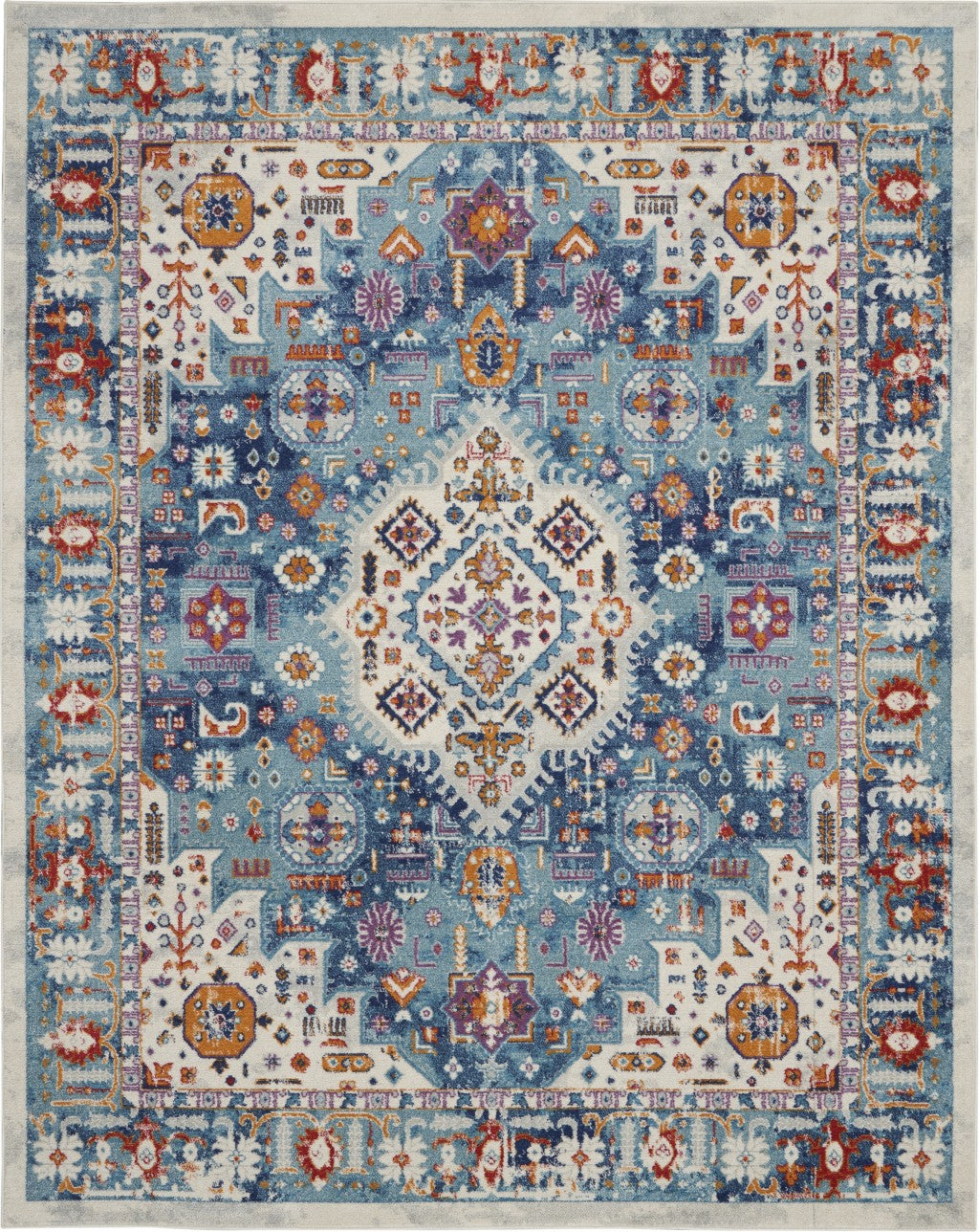 8' X 10' Blue And Ivory Power Loom Area Rug