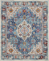 8' X 10' Blue And Ivory Power Loom Area Rug