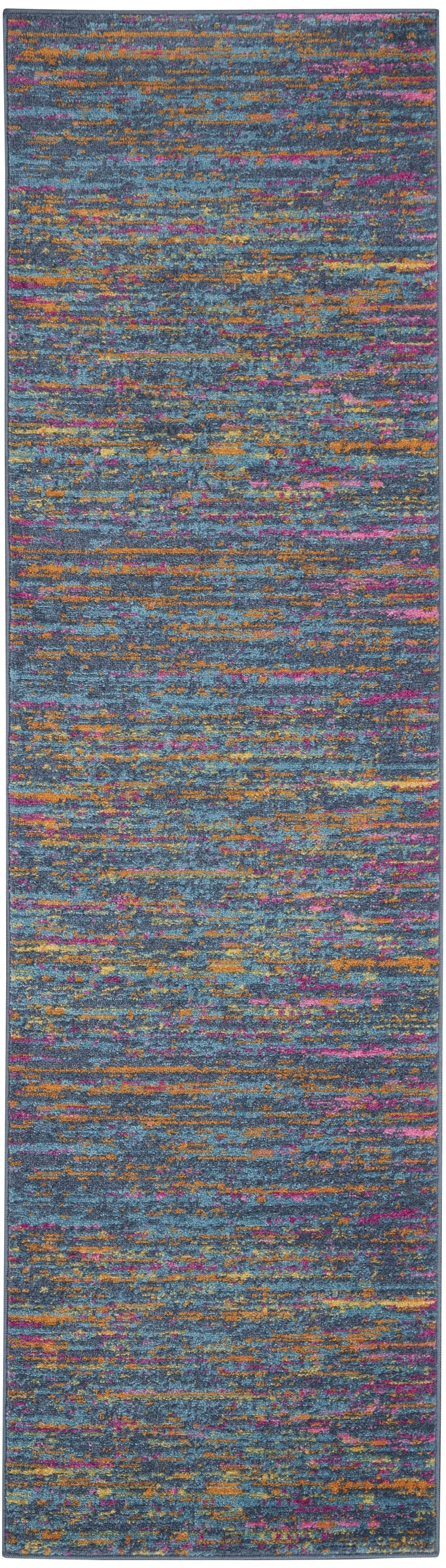 10' Blue And Orange Abstract Power Loom Runner Rug