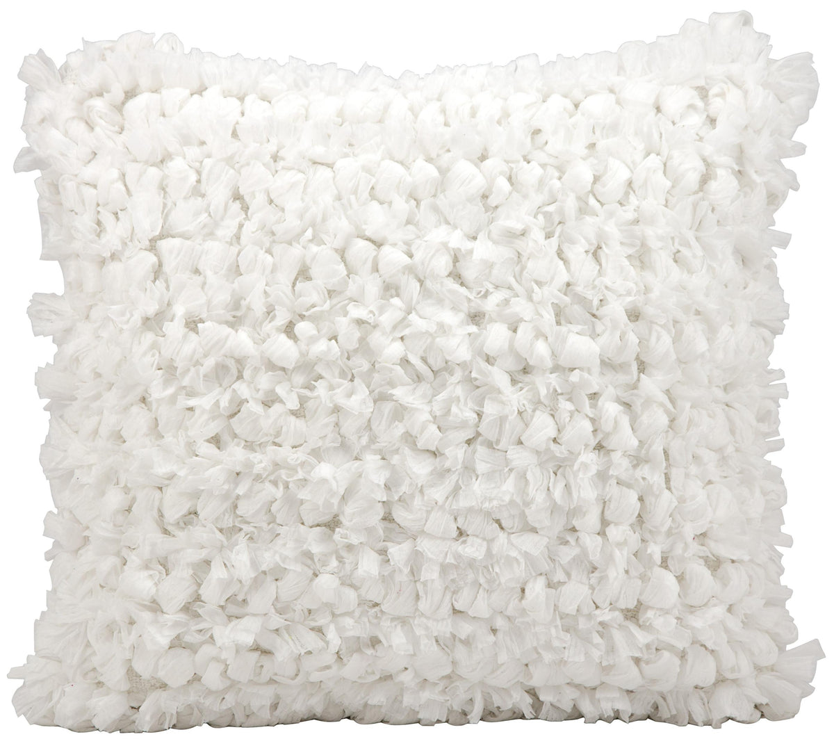 20" X 20" White Cotton Blend Textured Shag Throw Pillow