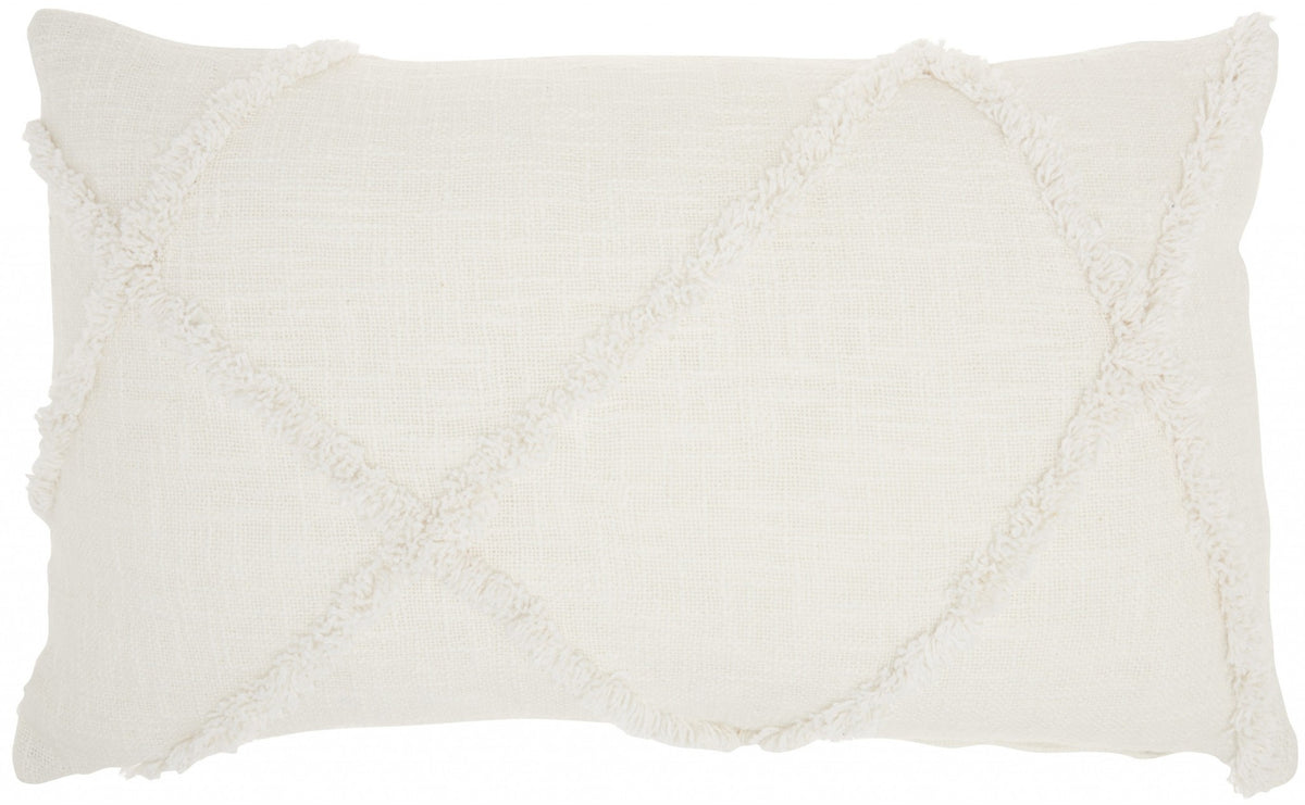 White Abstract Shaggy Detail Lumbar Pillow