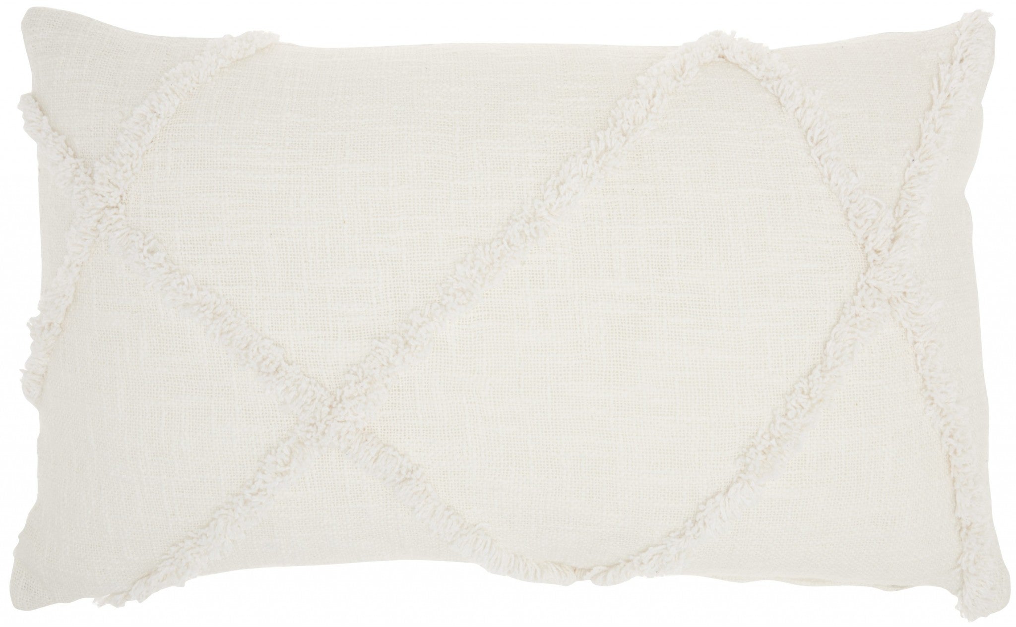 White Abstract Shaggy Detail Lumbar Pillow