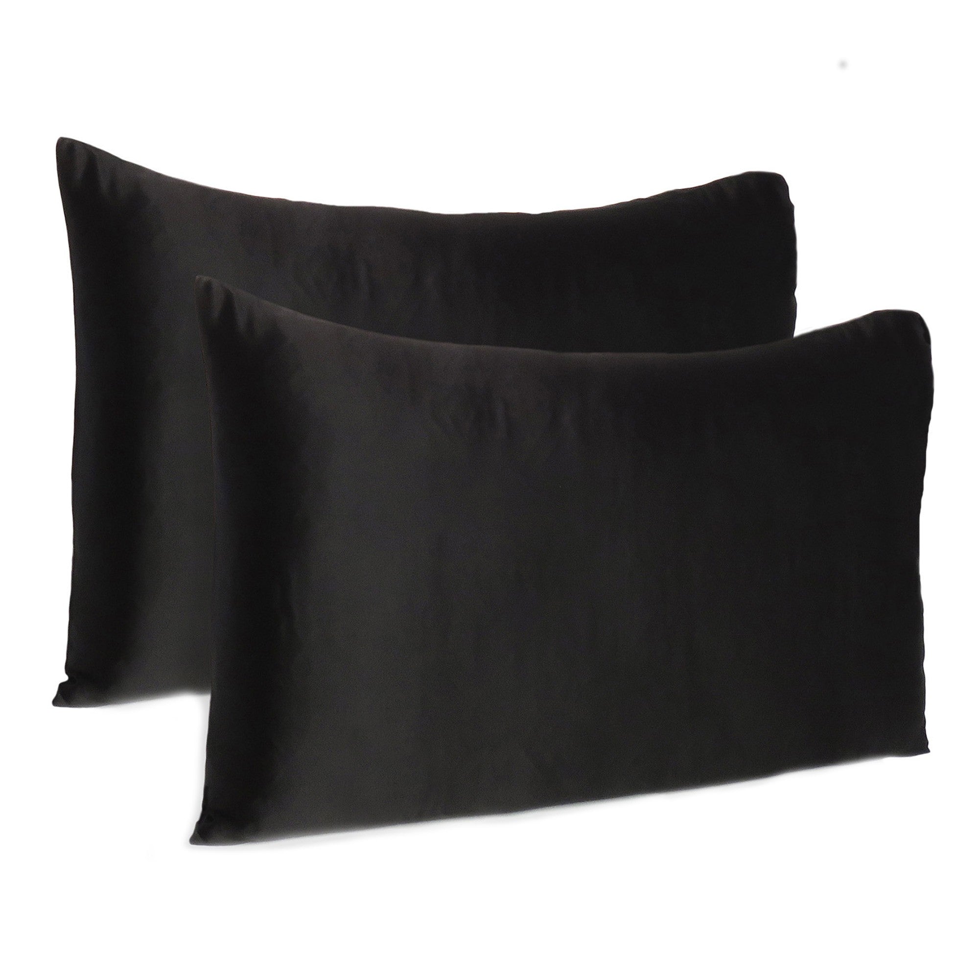 Black Dreamy Set Of 2 Silky Satin Standard Pillowcases