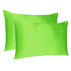 Bright Green Dreamy Set Of 2 Silky Satin Queen Pillowcases