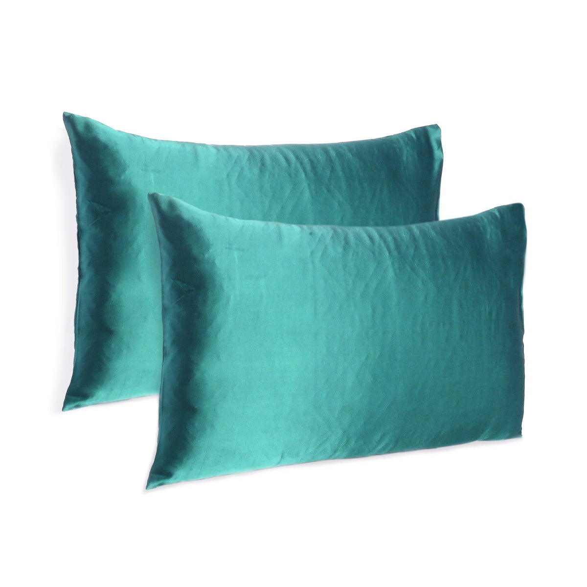 Teal Dreamy Set Of 2 Silky Satin Queen Pillowcases