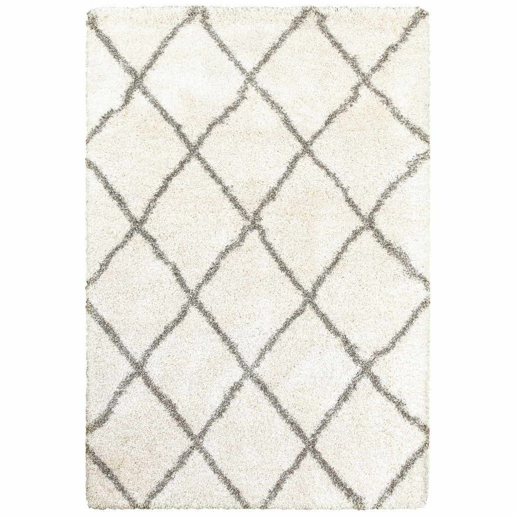10’ X 13’ Ivory And Gray Geometric Lattice Area Rug