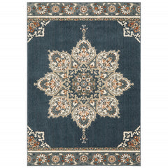 10’ X 13’ Blue And Beige Floral Medallion Indoor Area Rug
