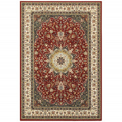 1' X 3' Red Ivory Machine Woven Oriental Indoor Area Rug