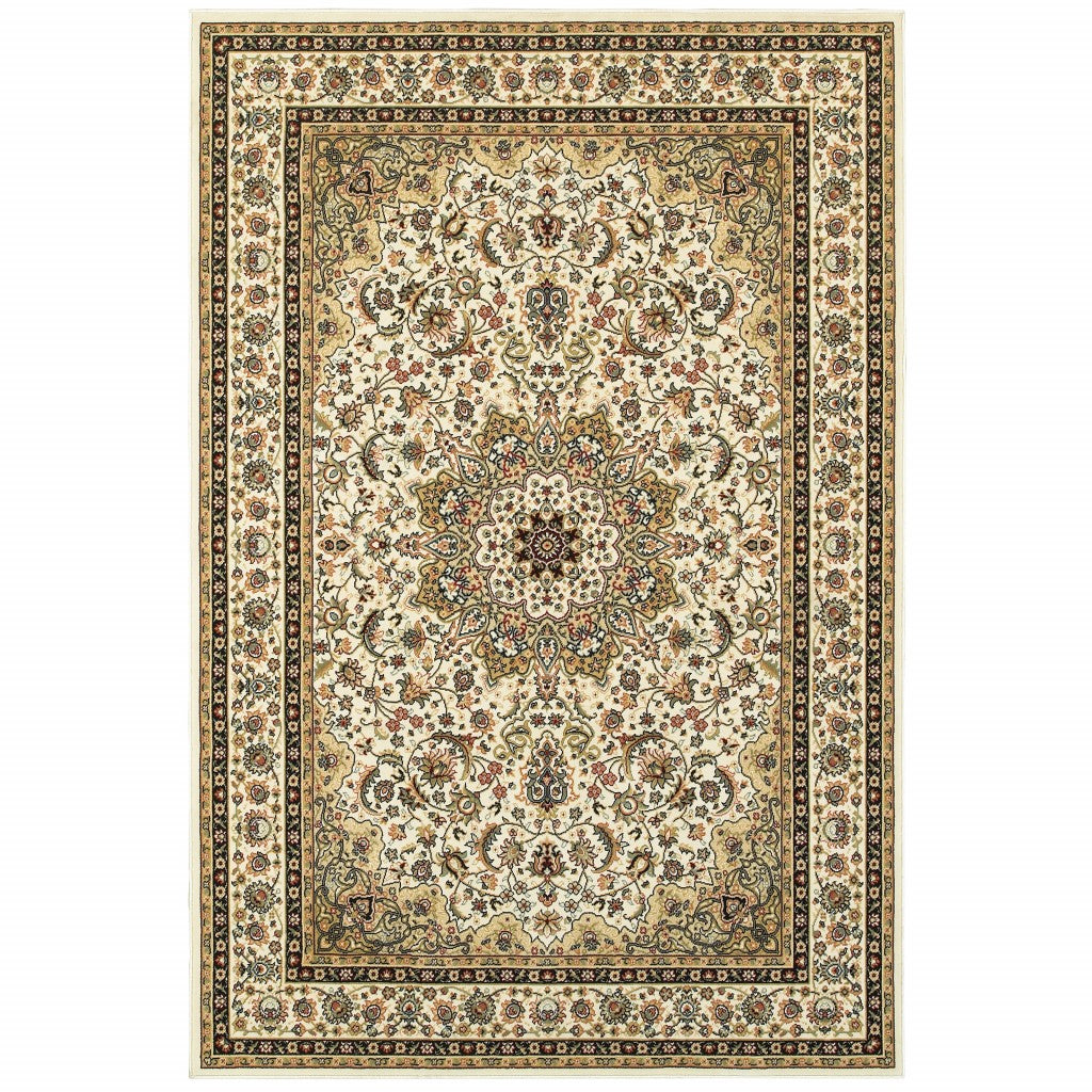 1' X 3' Ivory Beige Machine Woven Oriental Indoor Area Rug