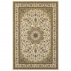 1' X 3' Ivory Beige Machine Woven Oriental Indoor Area Rug