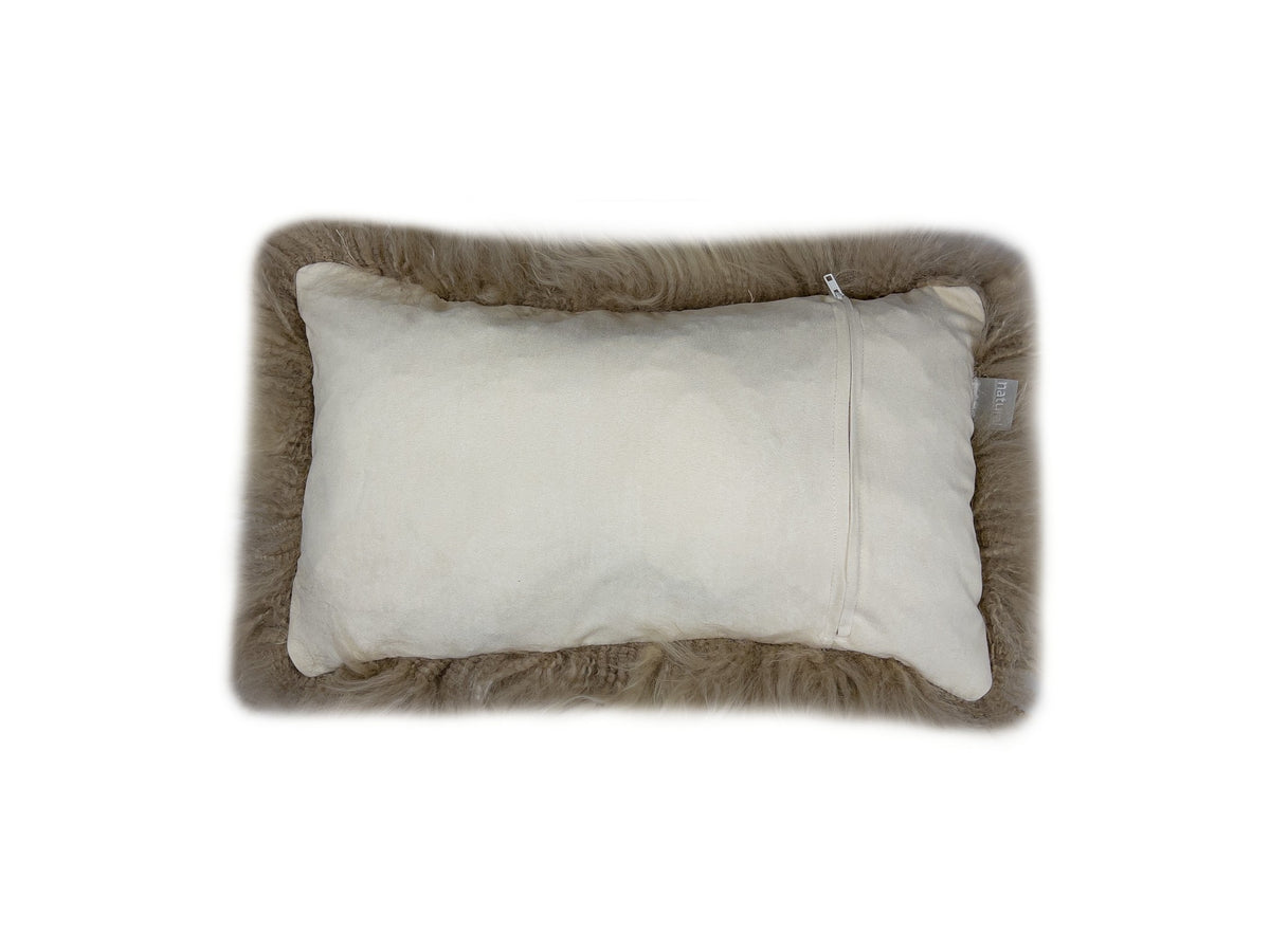 Set Of Two Taupe Natural Sheepskin Lumbar Pillows