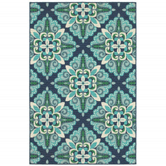 8’X11’ Blue And Green Floral Indoor Outdoor Area Rug